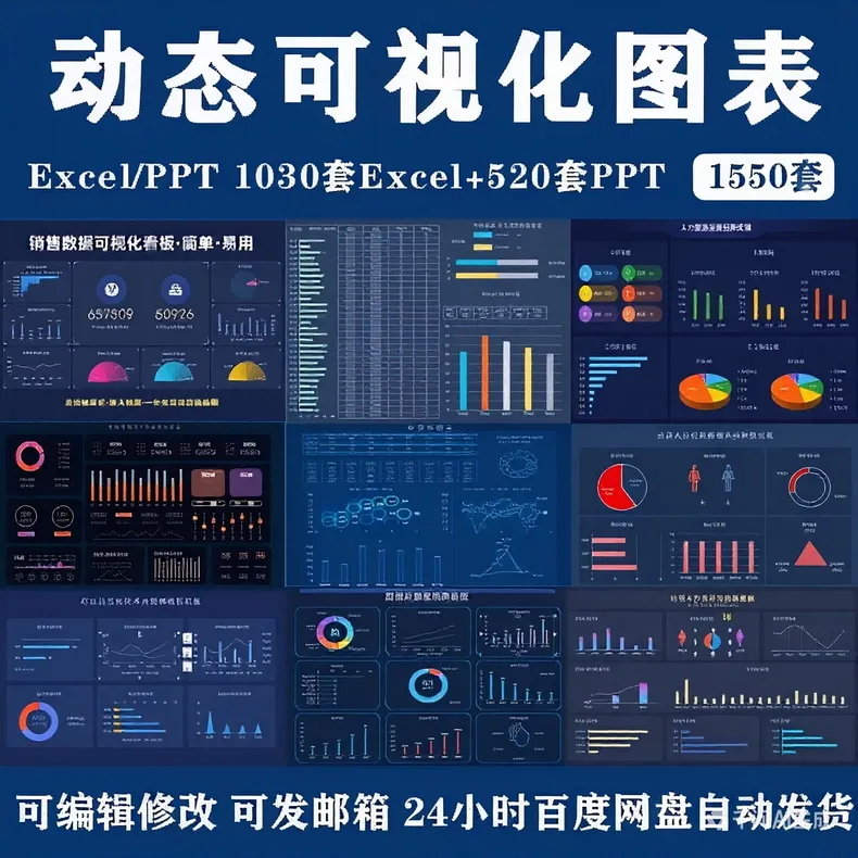 1550套Excel PPT动态图表看板 数据自动可视化