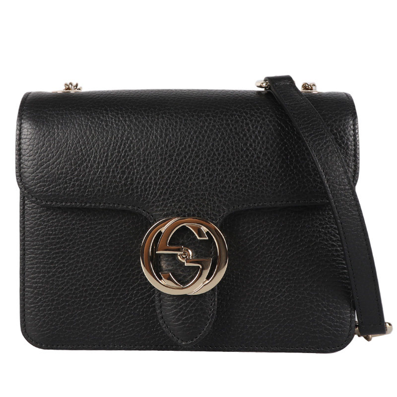 [9.9新]未使用品古驰gucci黑色牛皮链条单肩手提包