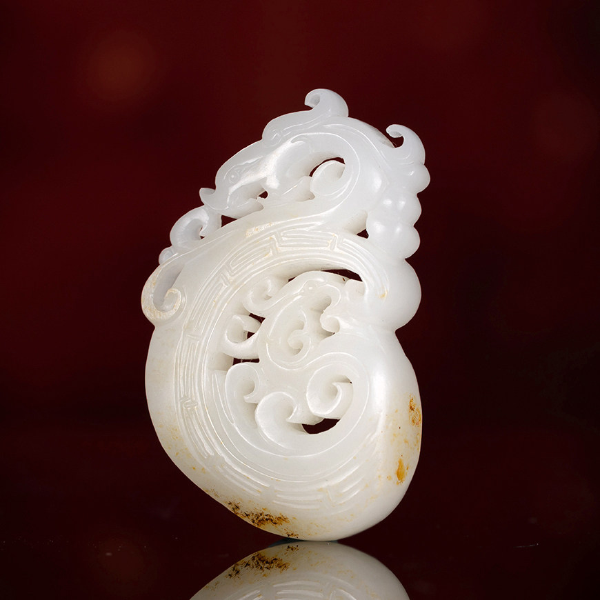 省级玉雕大师仝杰作品新疆和田玉籽料镂空仿古龙凤呈祥吊坠14克g5