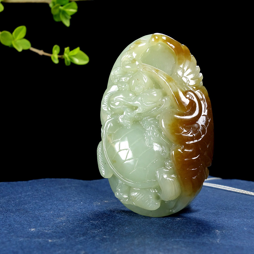 徐鑫玉雕工作室 和田玉稀有糖黄玉巧雕【 龟鹤延年】64克徐鑫大师工作