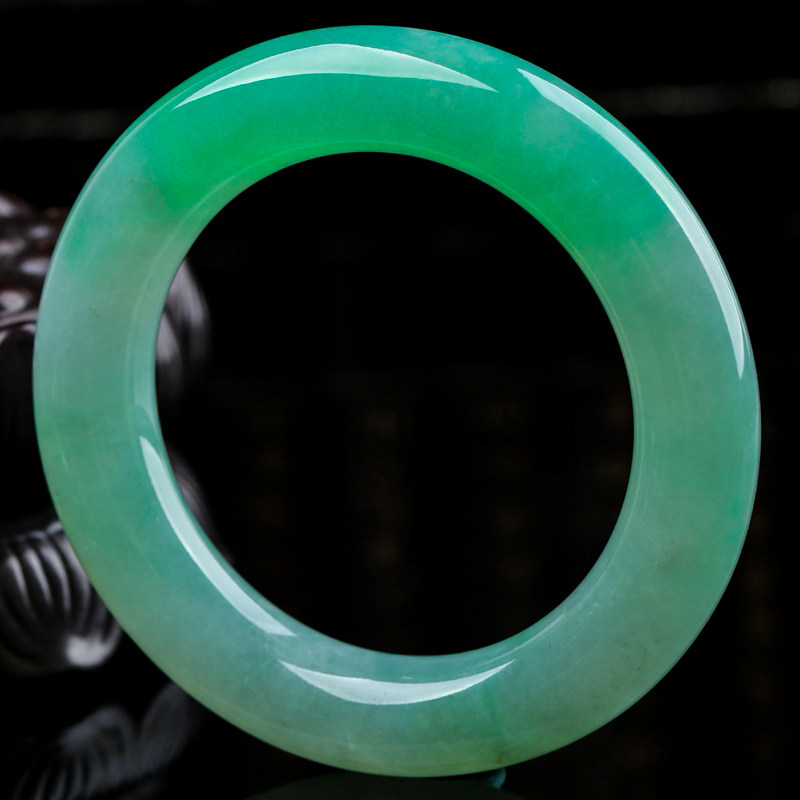 翡翠玉手镯女正品传承拍卖天然a货老坑种满绿厚装圆条手镯96.17g