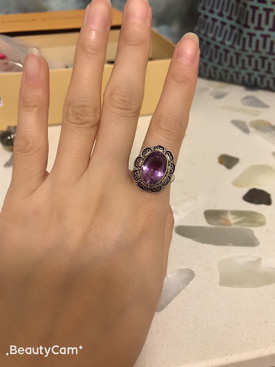 尼泊尔925银紫水晶戒指
