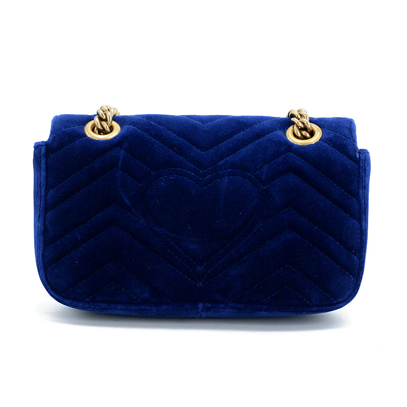 [即刻拍][9.9新]古驰gucci女士ggmarmot系列蓝色天鹅绒小号链条包