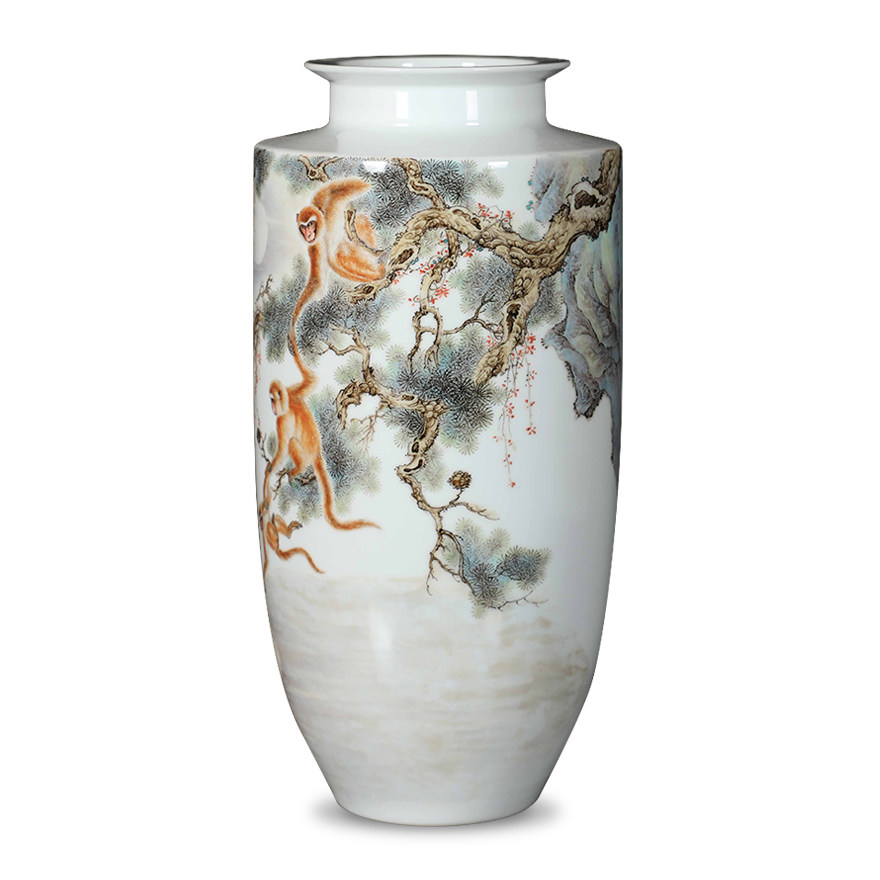 中国陶瓷设计艺术大师-曹远华作品《金猴捧月》陶瓷花瓶