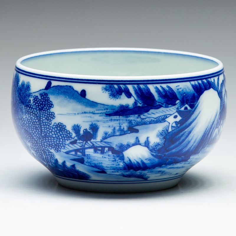 【青花山水杯11号】纯手绘 景德镇陶瓷茶杯茶具主人杯 礼盒包装