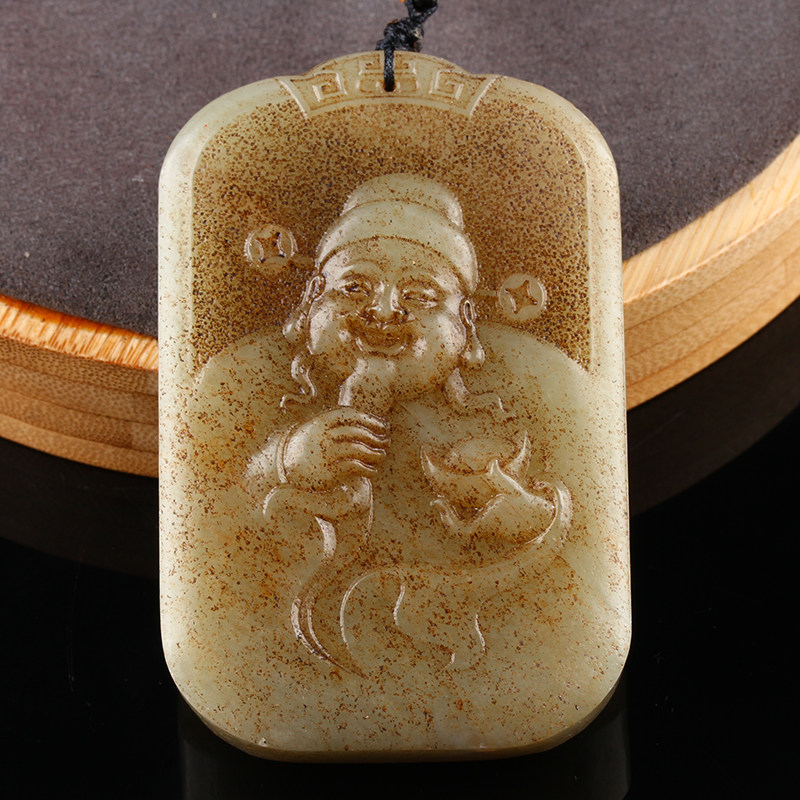 一元拍 122.22克 老矿料 财神爷 老和田玉 挂件吊坠 佛法加持