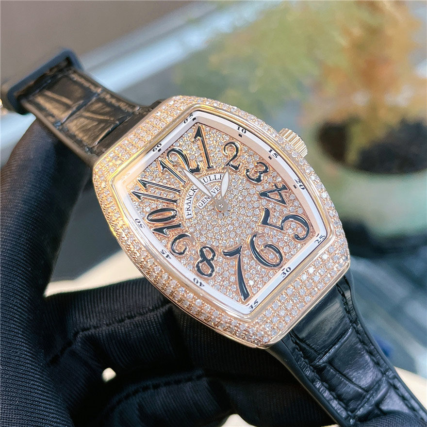 直购价满天星99新法兰克穆勒手表女士石英玫瑰金后镶钻石v32腕表