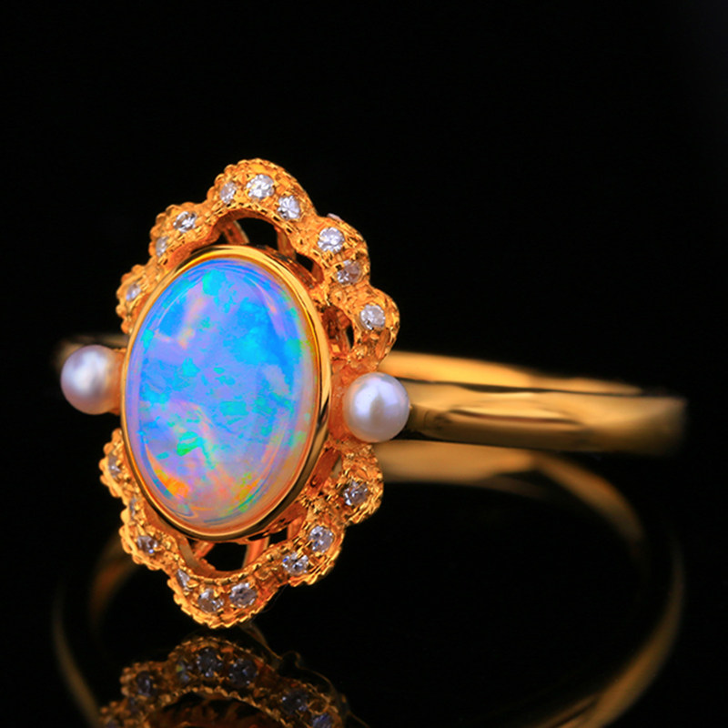 欧泊戒指主石重0.72ct 18k金镶钻石 alp209819