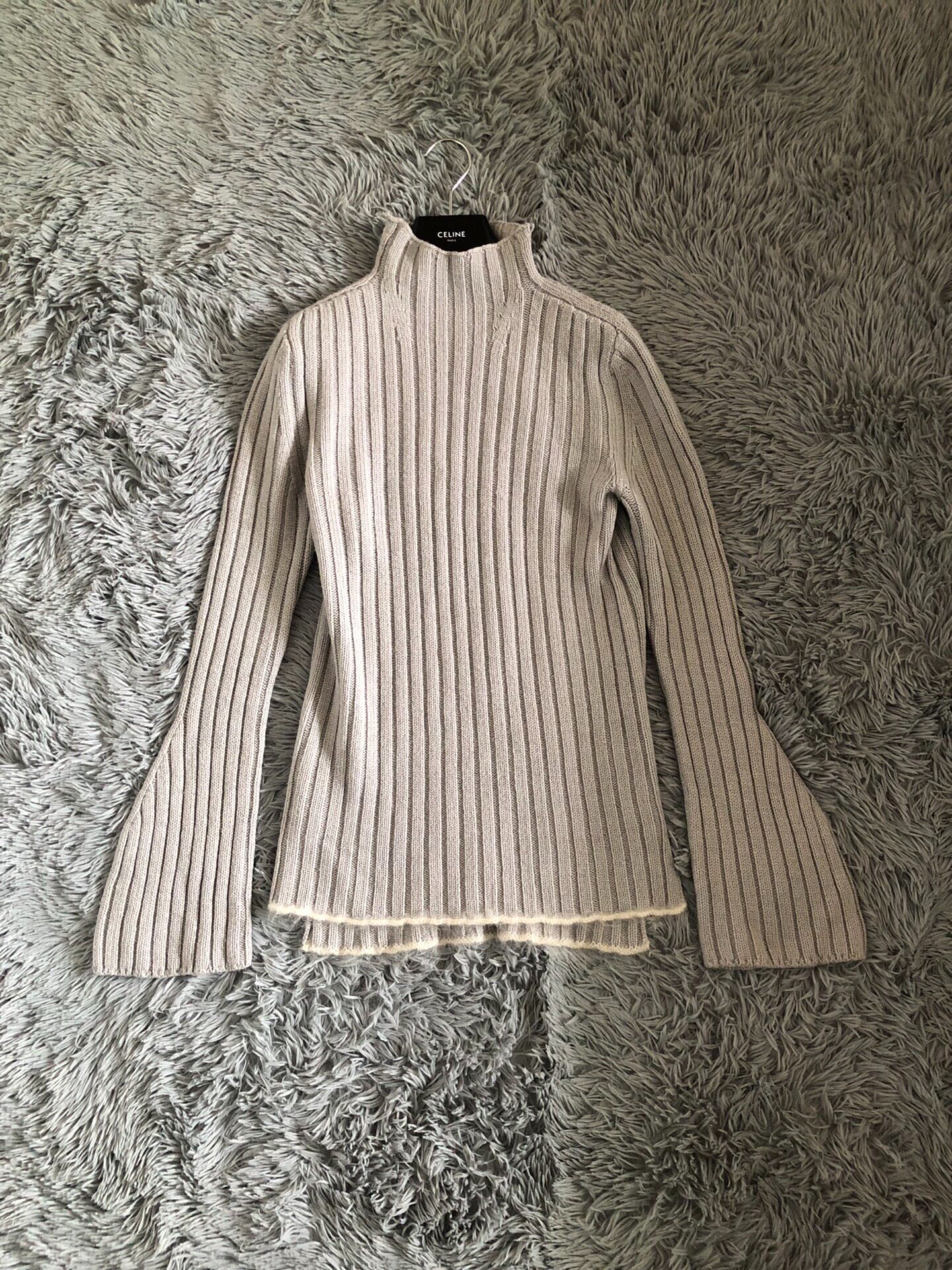 Celine Light Beige Ribbed Turtleneck