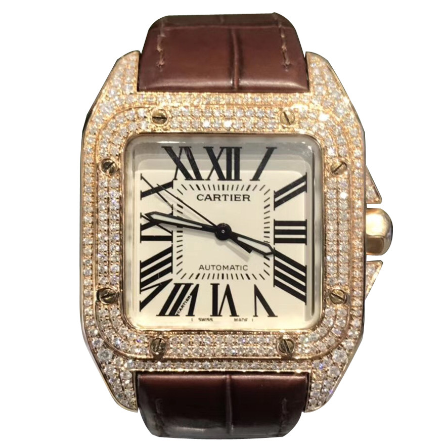 【9.5新】卡地亚-男士-山度士系列-后镶钻-自动机械-手表