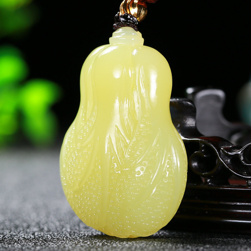 稀缺鸡油黄黄玉和田玉【白菜白财】吊坠挂件玉石33.16克