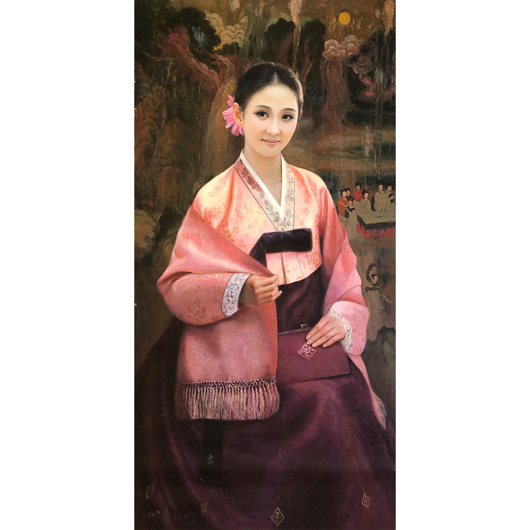 朝鲜油画 客厅挂画 一级艺术家 金柔娜《美人图》 纯手绘