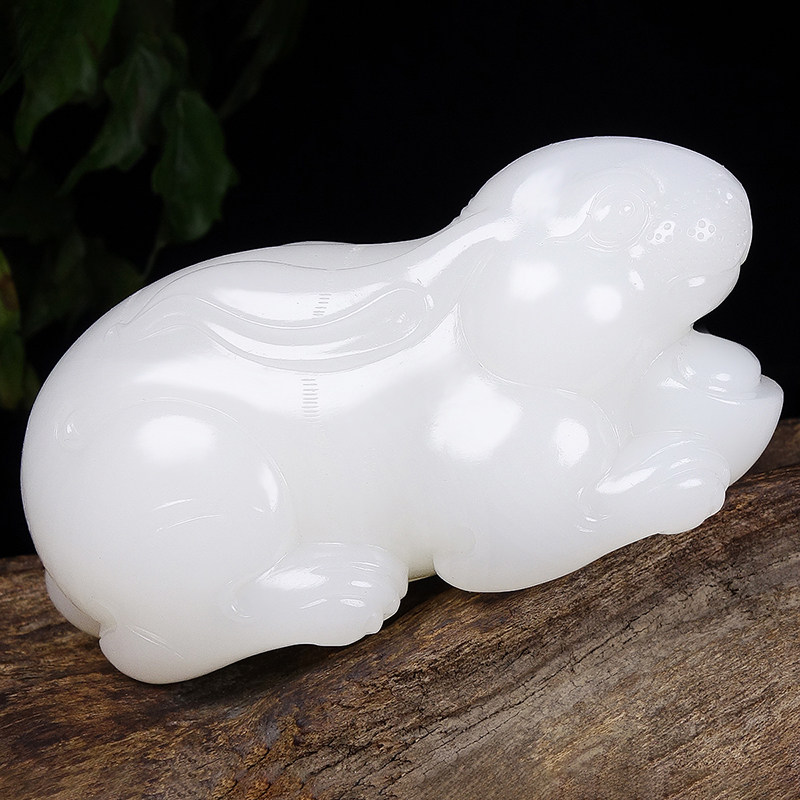 收藏级【温文尔雅】羊脂白和田玉白玉 苏工细腻油润 兔子把件334g