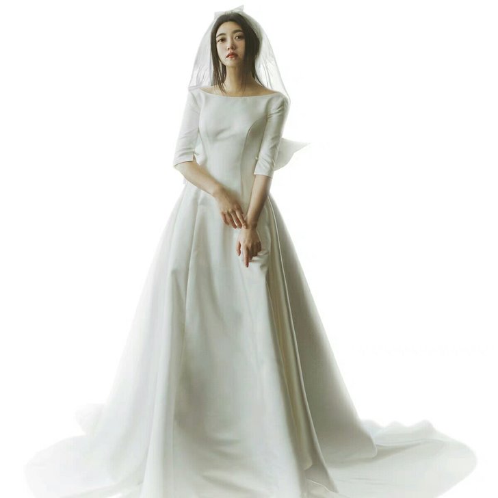 亲爱的白正品《千鸟》2018新款抖音女大拖尾梅根王妃哈里缎面婚纱