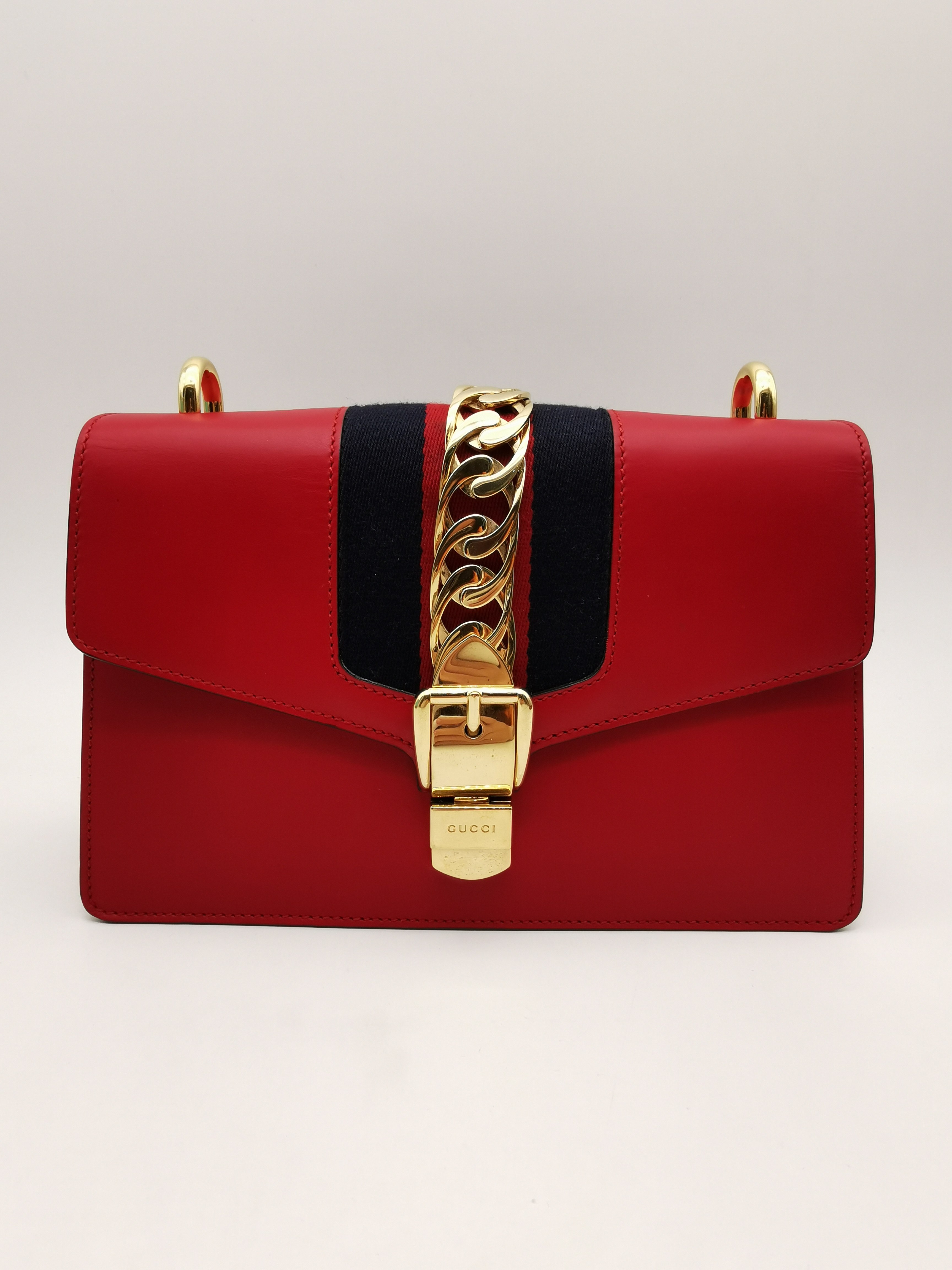 95新 gucci 古奇 sylvie系列 红色牛皮丝带单肩手提包 手提袋