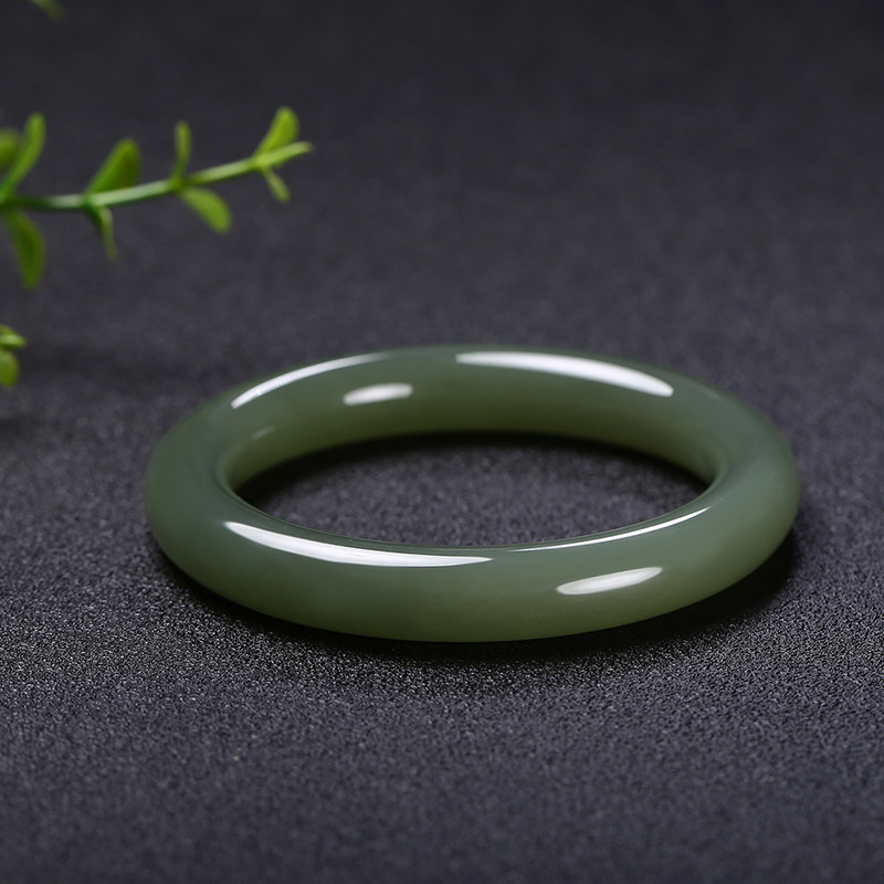 和田玉油青白玉【镯来运转】圆条手镯貔貅平安扣生肖苏工52.48g