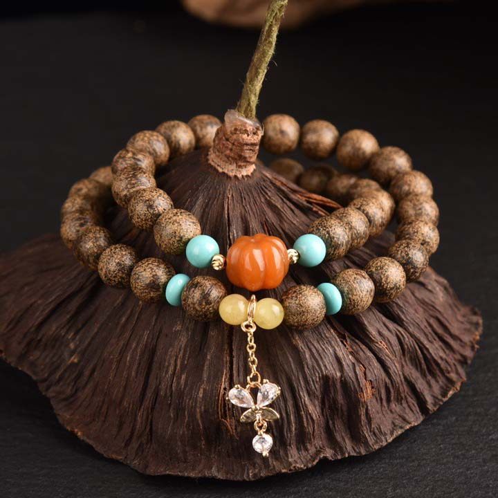 越南老料沉香8mm双圈佛珠手串药香味配饰蜜蜡绚黄玉南瓜珠