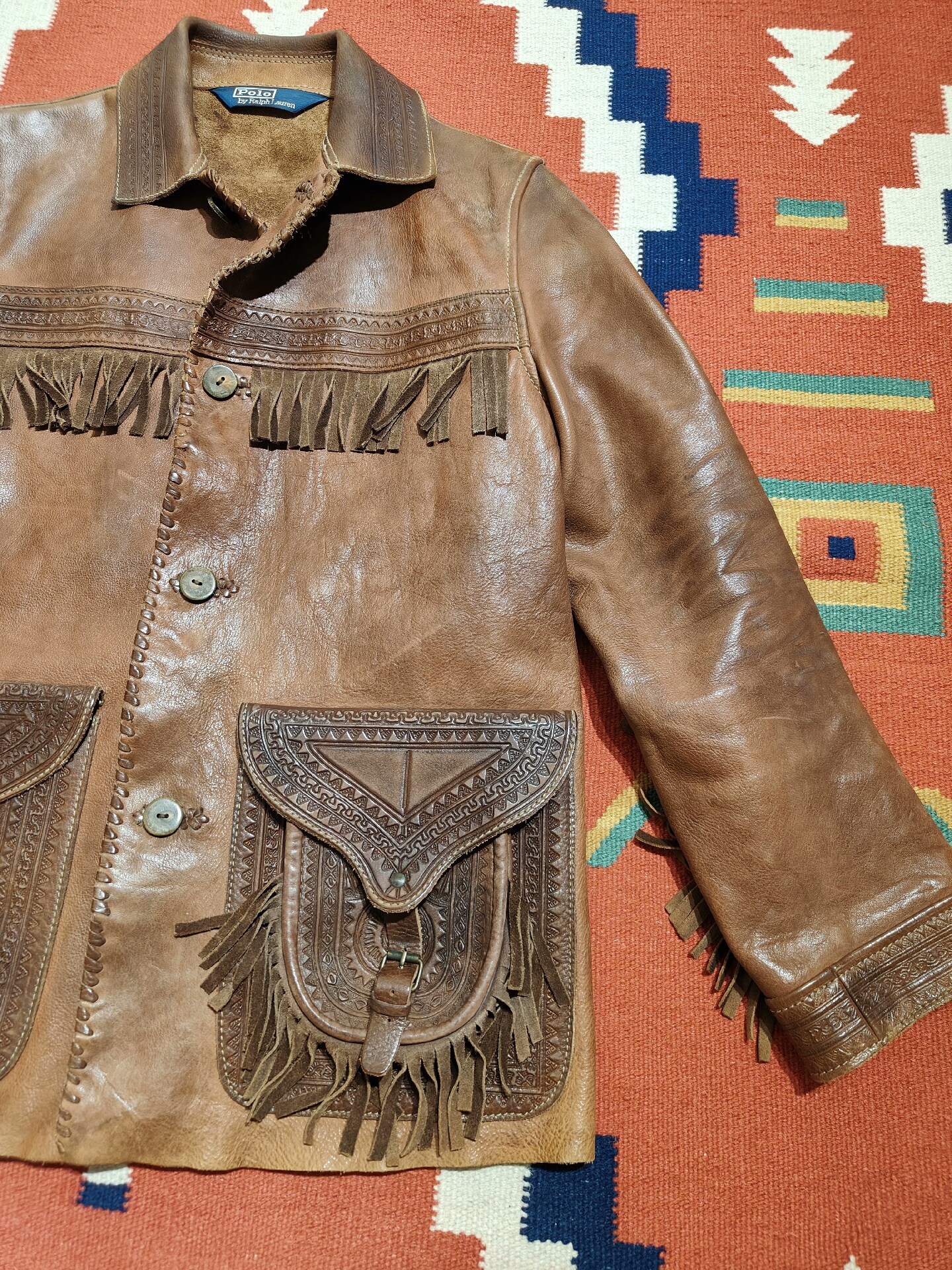 Vintage Ralph Lauren Carved Leather Jacket — front