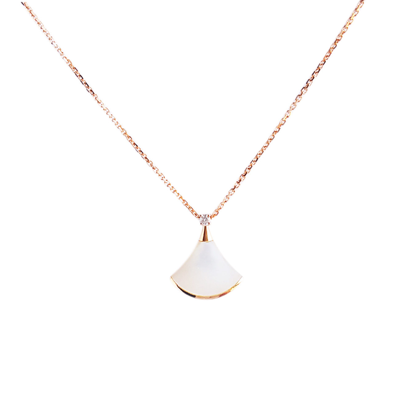 [9.8新]宝格丽bvlgari女士白色贝母小扇子吊坠项链锁骨链