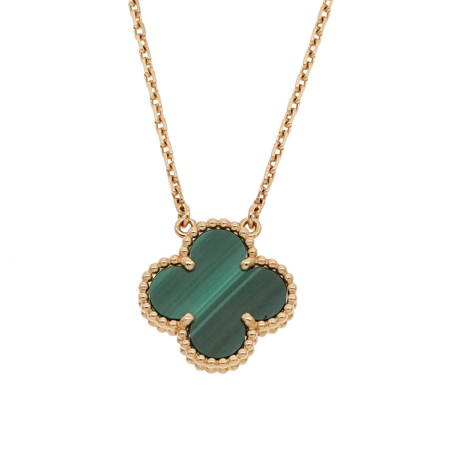 [9.8新]梵克雅宝vca女士黄金孔雀石四叶草项链