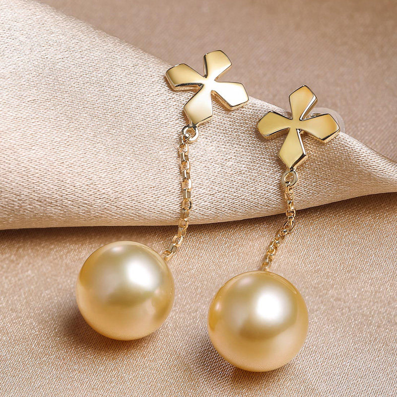 9-10mm南洋金珍珠18k金耳钉