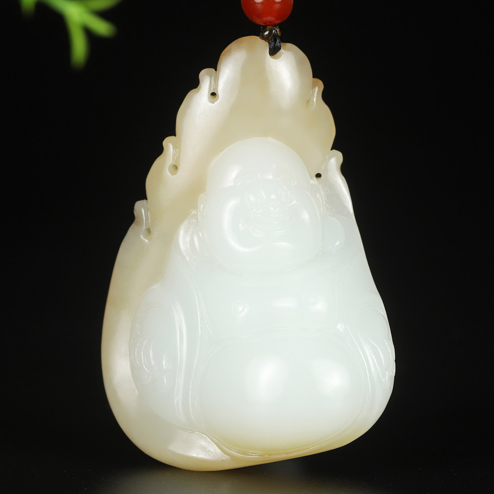 【一生有福】高端精品和田玉糖白玉弥勒佛挂件玉坠玉佩男女43.43g