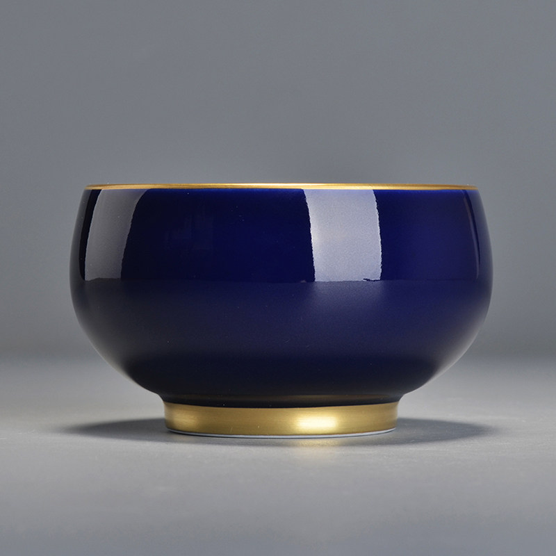 【格物】霁蓝釉描金圆融杯 高温颜色釉 景德镇手工茶器 茶杯茶具