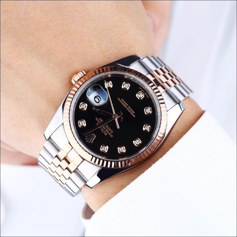 [9.5新]劳力士116231日志型玫瑰金精钢原镶时标钻自动机械男表