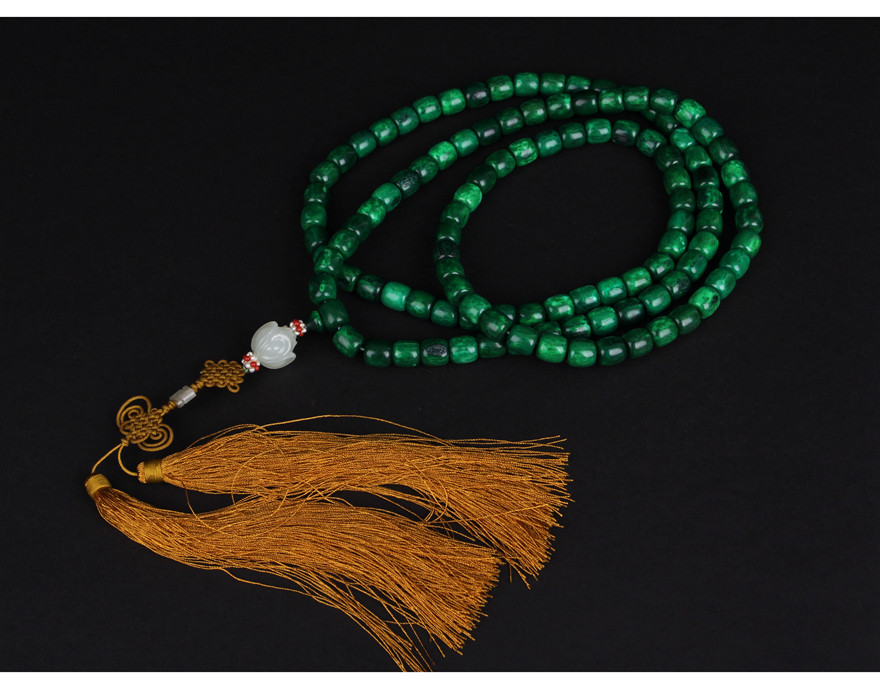 【梵华古韵】 1109 兽骨茜色108子佛珠(和田玉莲花背云)