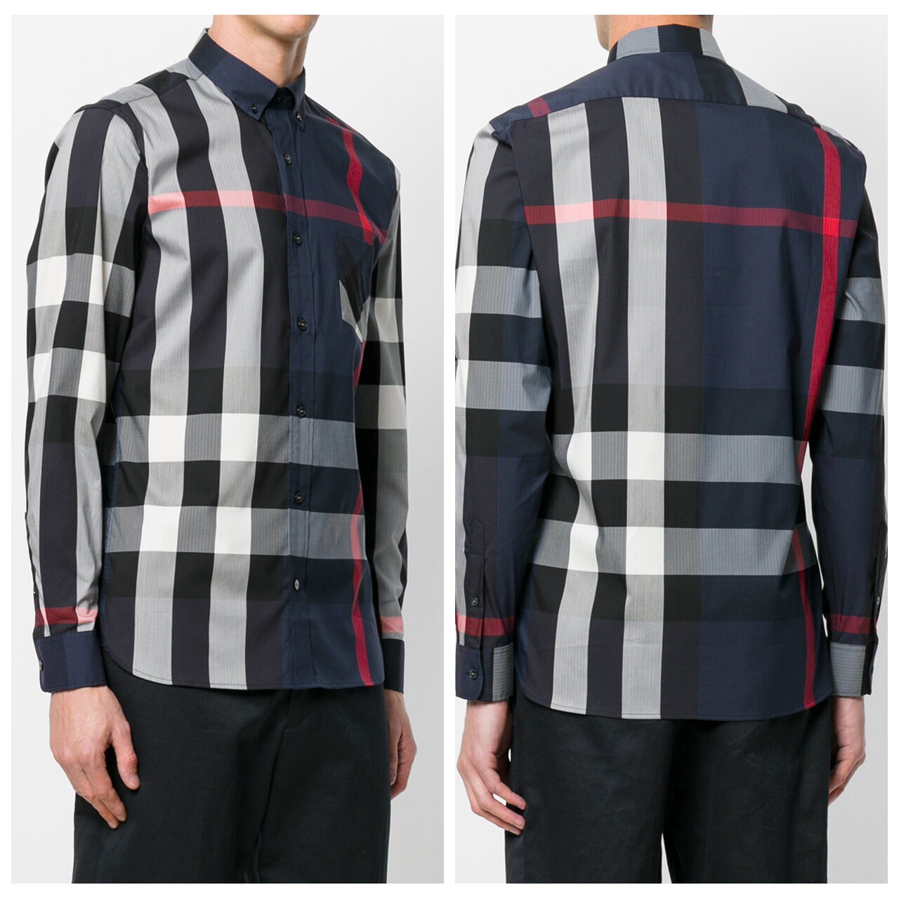 [9.9新]巴宝莉burberry男士l码格纹弹力棉衬衫未使用*