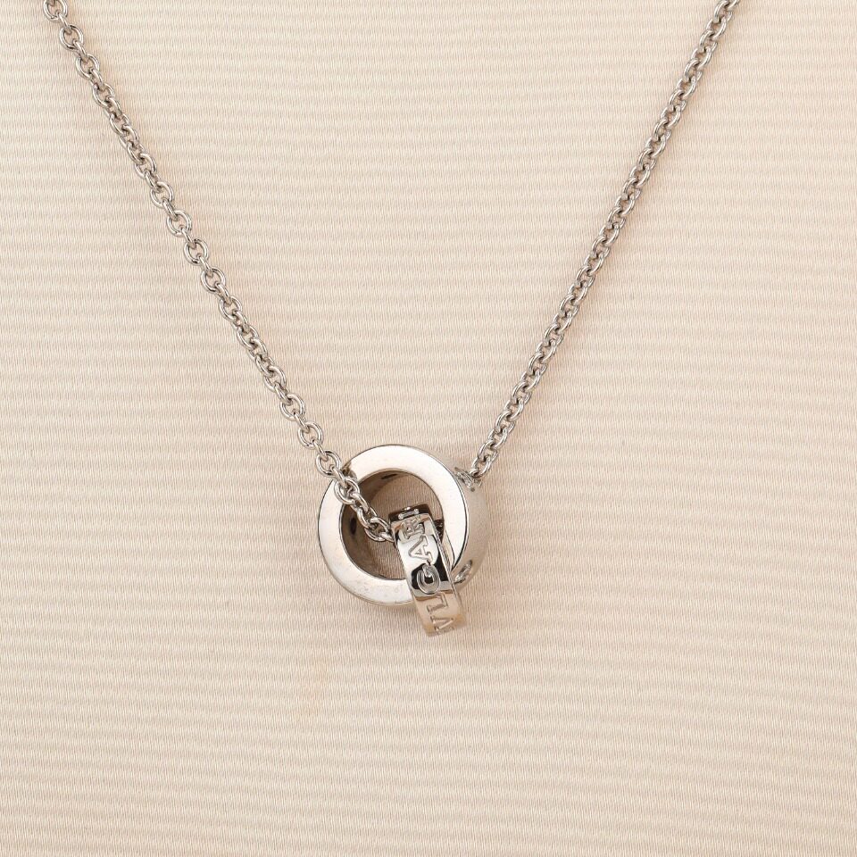 [9.5新]18年宝格丽bvlgari bvlgari系列白金镶钻双环项链cl858098