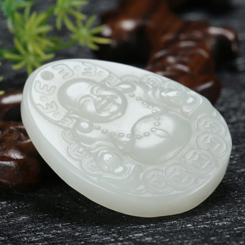 【即刻拍】和田玉白玉笑佛玉牌 大肚佛公牌子 福在眼前 14.2克