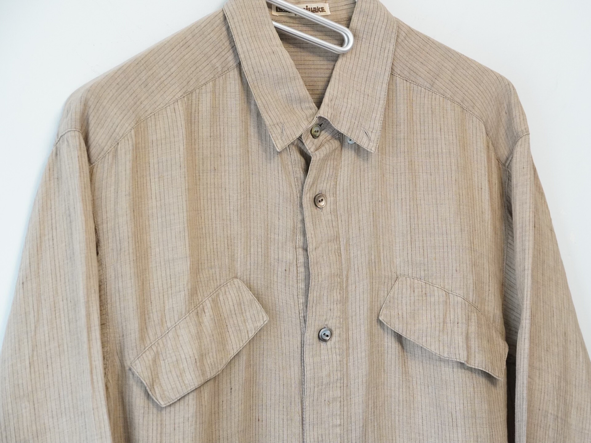 Issey Miyake Beige Striped Linen Shirt — detail