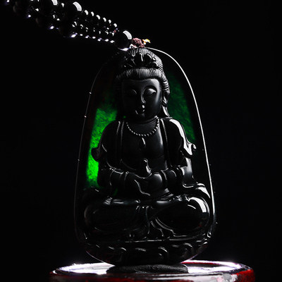 【事成珠宝】天然a货翡翠墨翠 磨砂抛光 大件观音牌30.22g