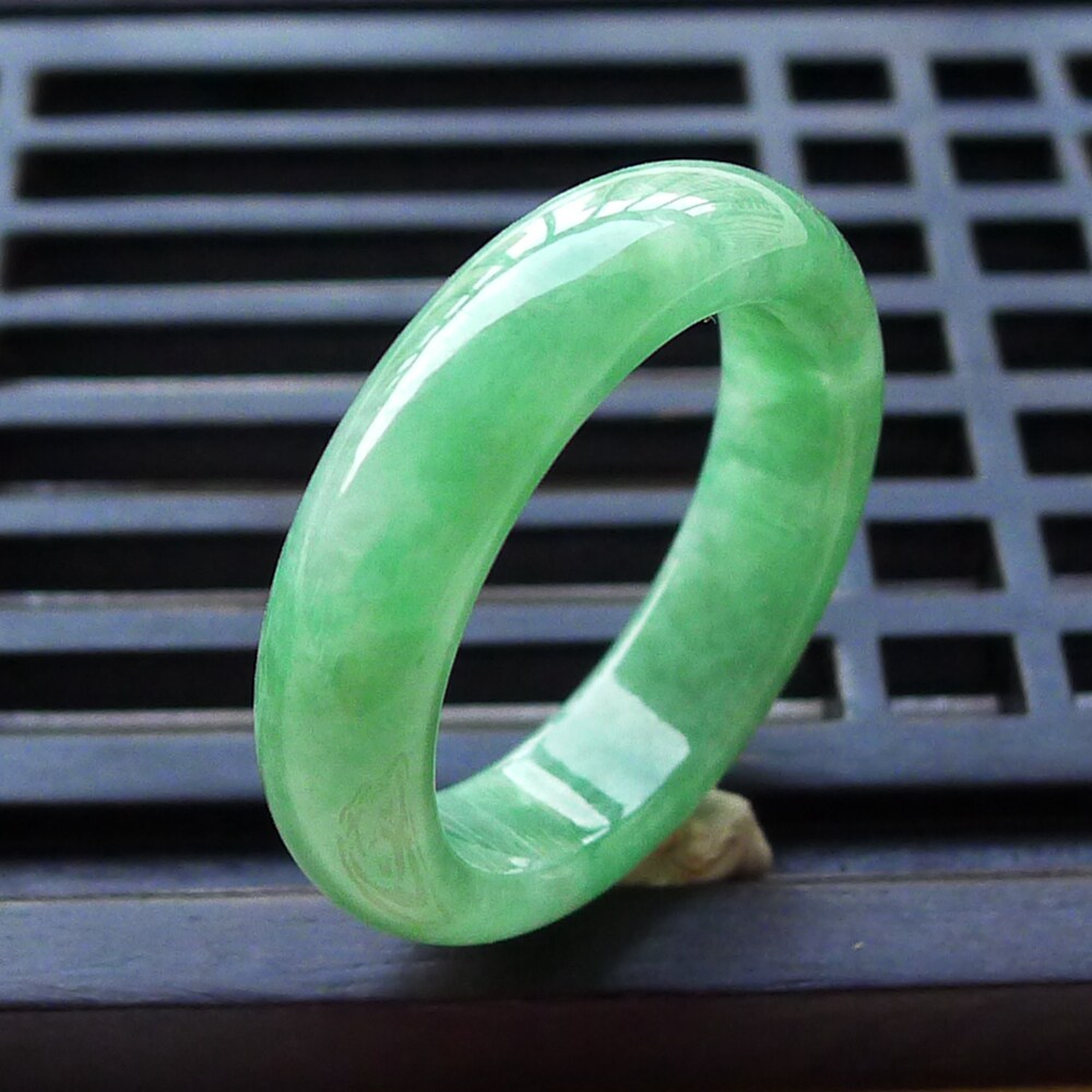 【玉韵珠宝】天然缅甸a货老坑冰糯种翡翠满绿素面戒指3.62g