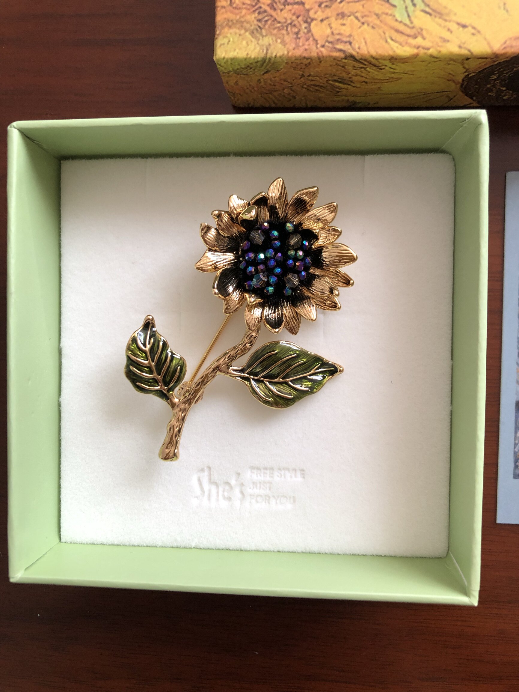 茜子梵高向日葵胸针原创手工设计适合送闺蜜生日礼物