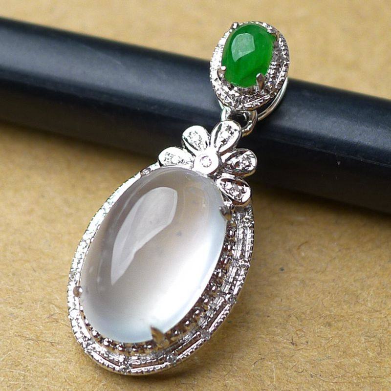 【源头好货-四会宝协】18k金镶钻天然a货翡翠戒面吊坠1.92g