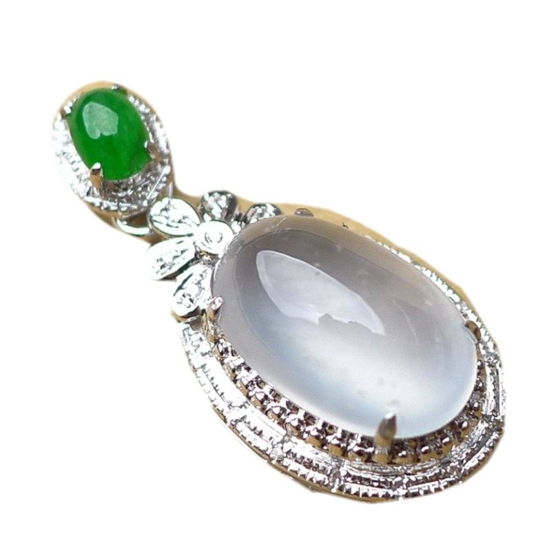 【源头好货-四会宝协】18k金镶钻天然a货翡翠戒面吊坠1.92g