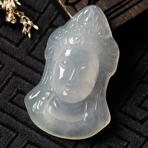 天然缅甸翡翠玉器a货正品冰润观音头玉佩玉吊坠5.90g