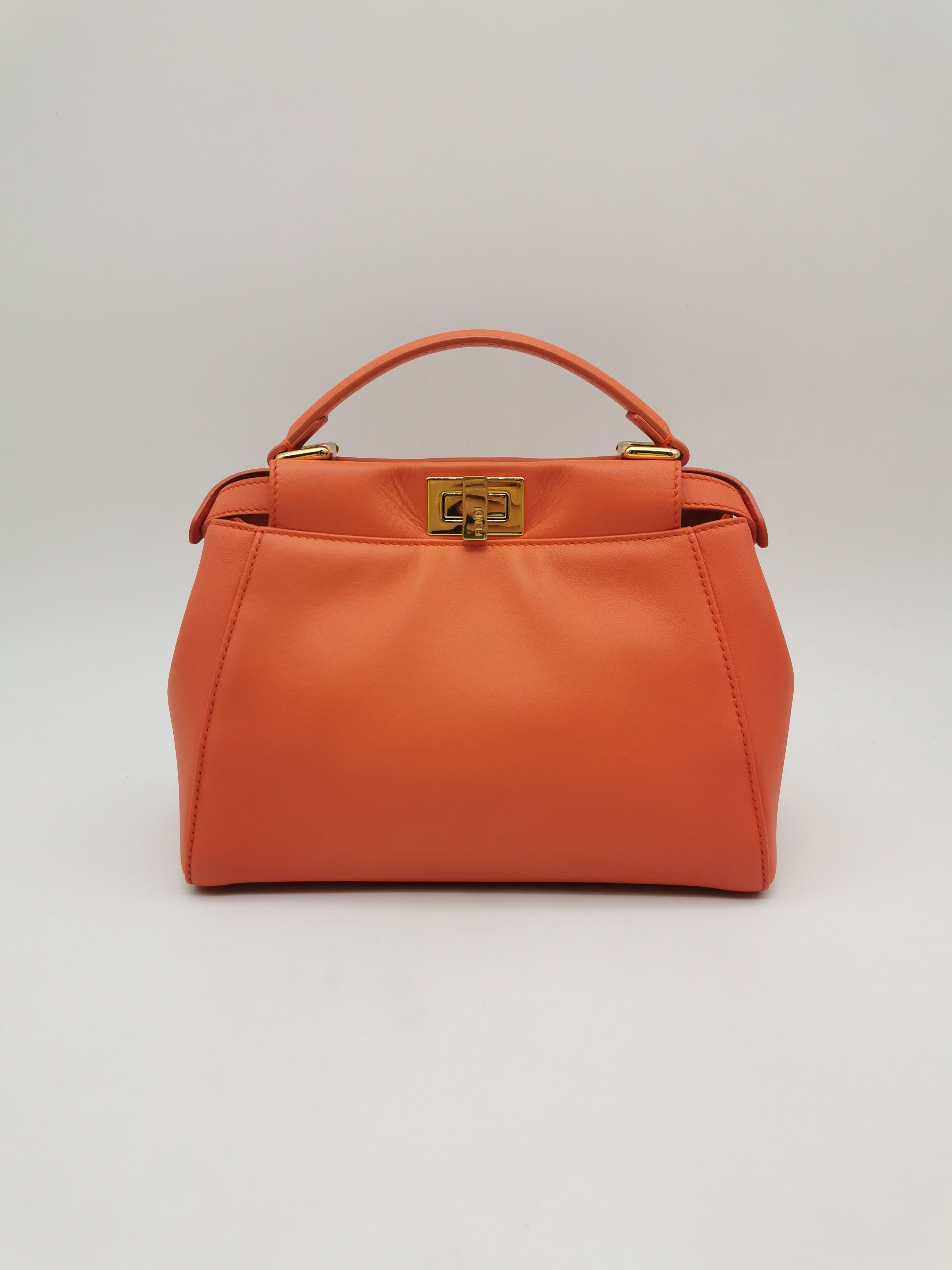 95新 fendi 芬迪 peekaboo系列 小号全皮单肩斜挎手提包 手提袋 - 拍