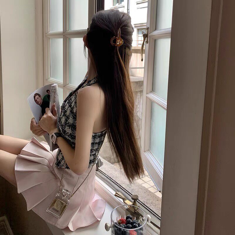 Wuuus【初恋乐园】自带安全裤 粉色缎面超短百褶裙女夏季半