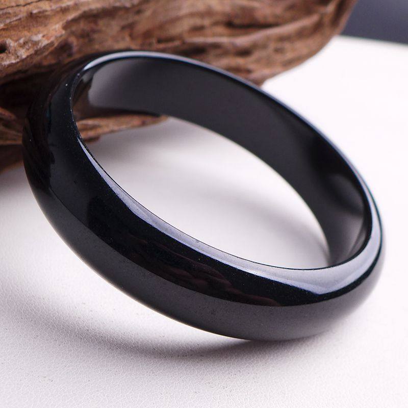 【墨翠手镯】天然a货翡翠亮黑平安手镯 圈口59.0mm 55.9636g