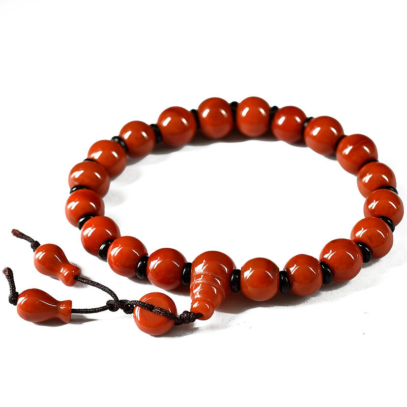 23.90克 精美九口料柿子红南红玛瑙设计款鼓珠手链手串