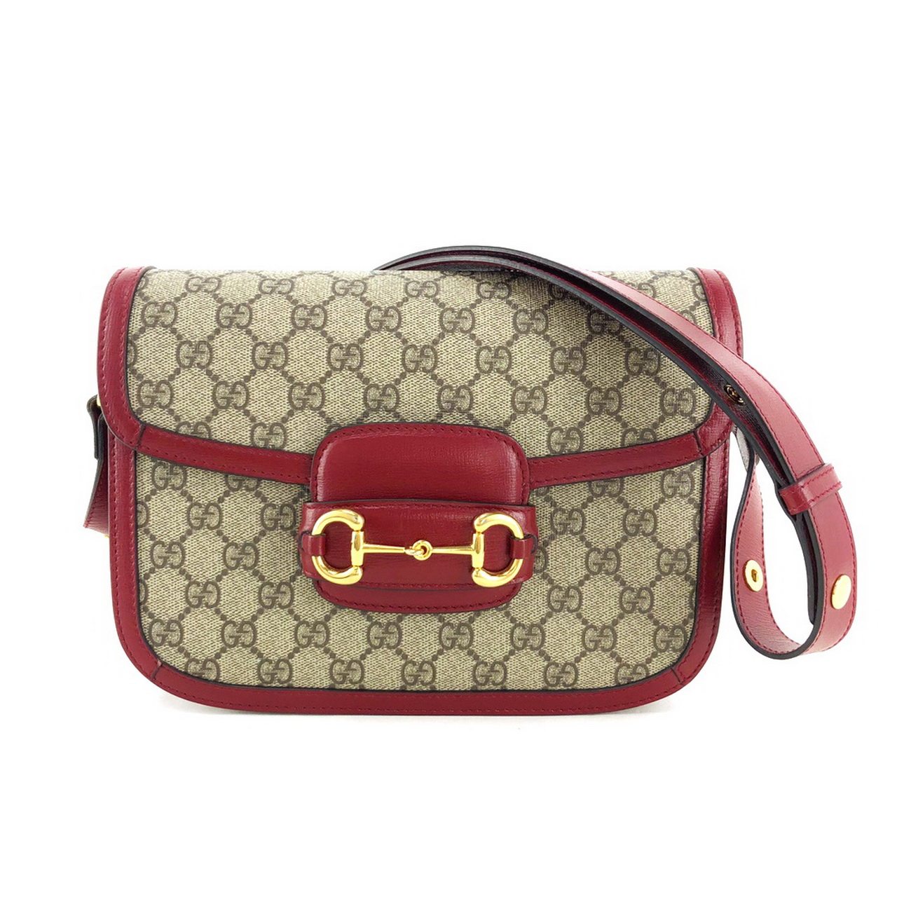 [9.5新]gucci古驰1955马鞍包老花拼红色金扣单肩包斜挎包g120gc