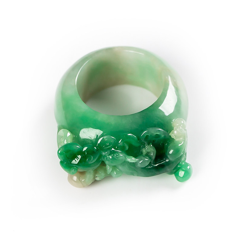 黄加绿翡翠龙戒指正品翡翠戒指 22.25g内径20.8mm
