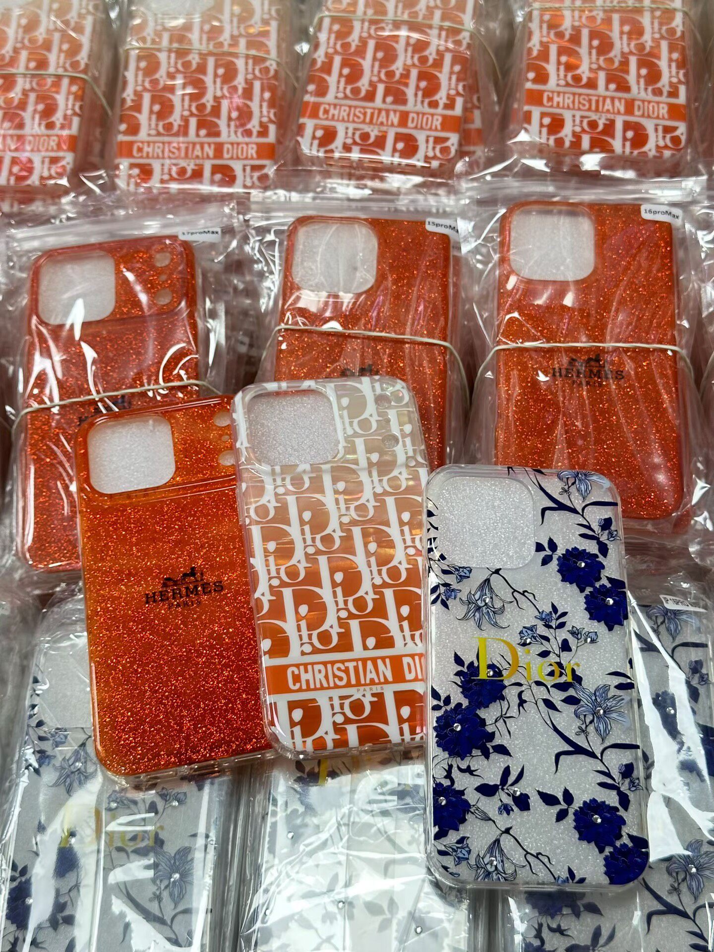 实拍全新 轻奢爱马仕橙 闪粉贝壳纹D家手机壳