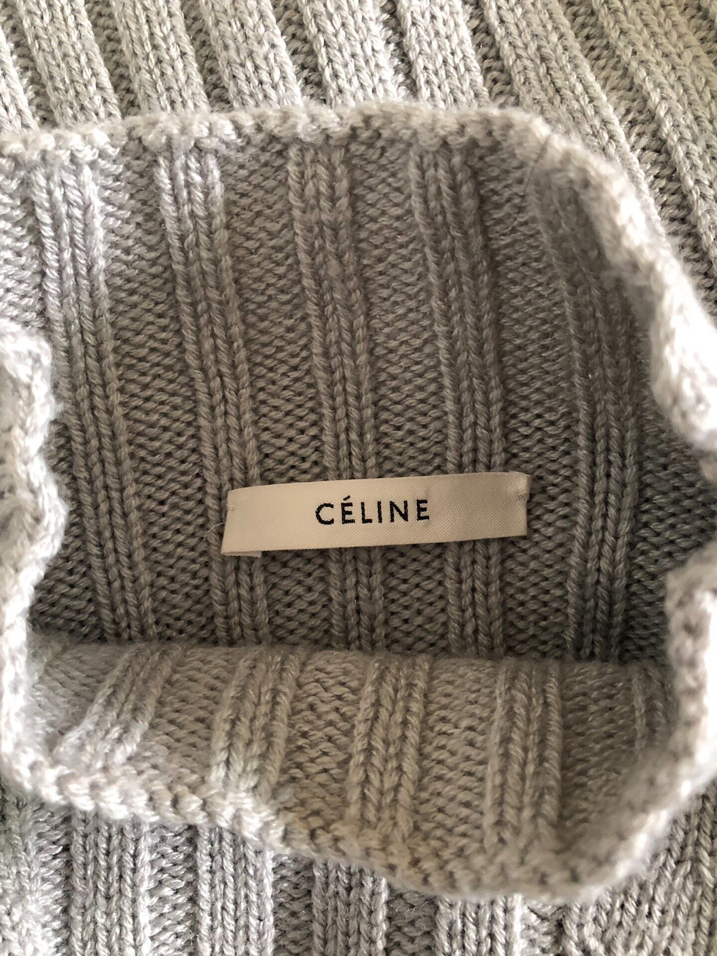 Celine Light Beige Ribbed Turtleneck — label