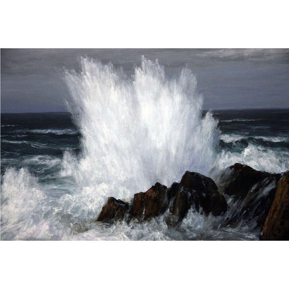 朝鲜一级画家 朴哲《浪涛》装饰收藏 c2875