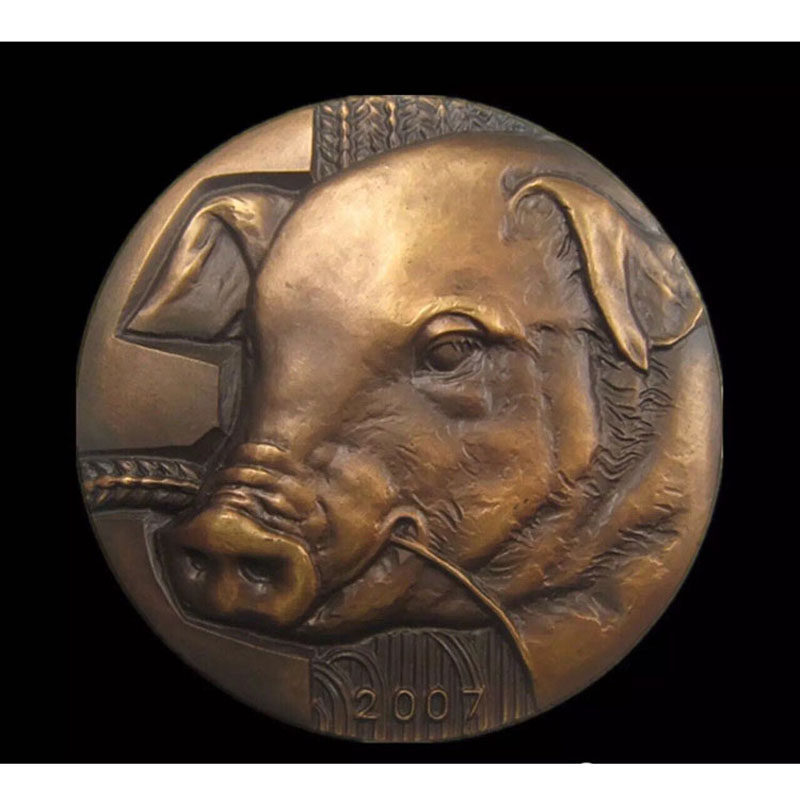 上海造币厂罗永辉系列高浮雕生肖大铜章 2007年猪年生肖铜章