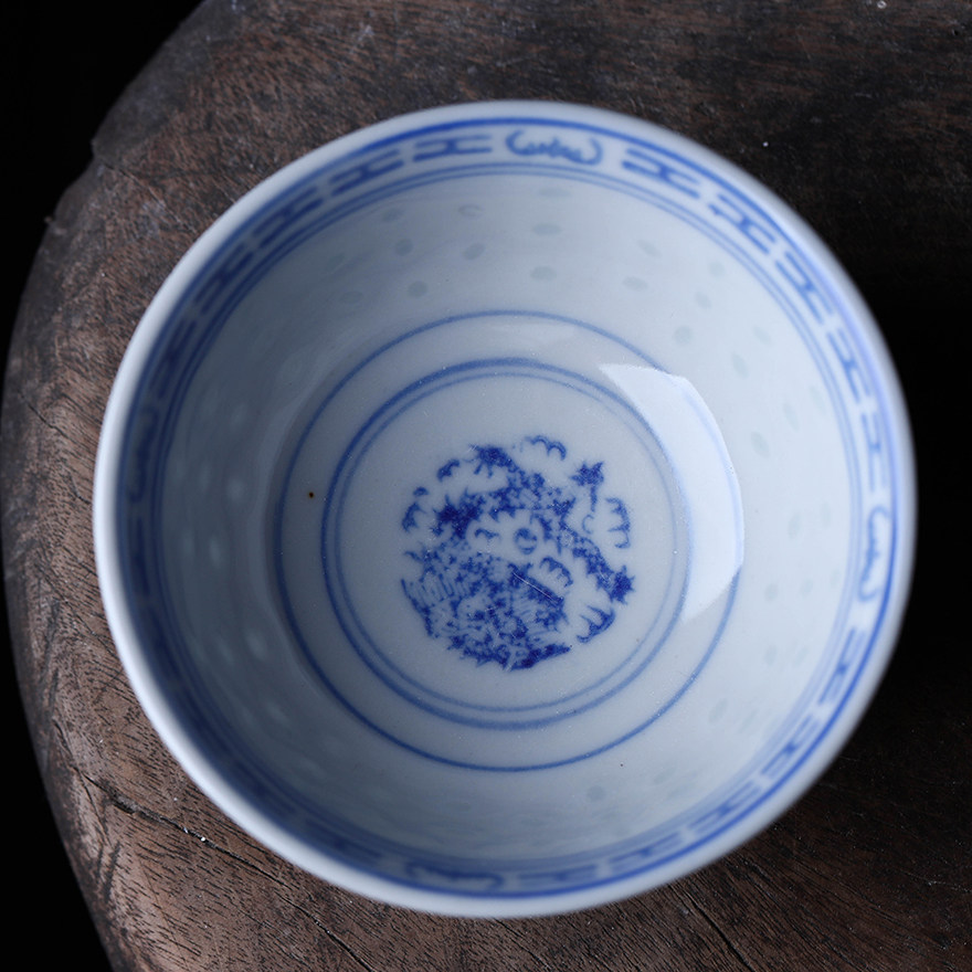 《青花玲珑对碗》 艺术瓷厂老画师